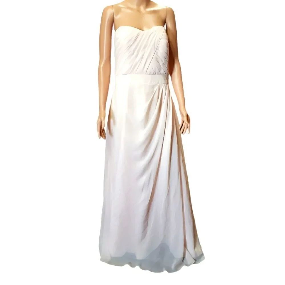 Jordan Peach Blush Pleated Strapless Chiffon Gown Sz 12